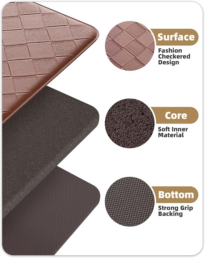 Color&Geometry Anti Fatigue Cushioned Kitchen Floor Mats,24"X59",Long Runner Rug Non Slip Waterproof,Memory Foam Padded Standing Mat for Front Sink,Brown