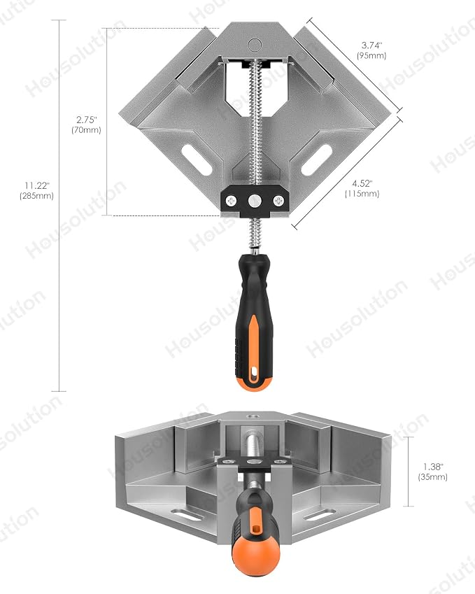 Housolution Right Angle Clamp, [2 PACK] Single Handle 90° Aluminum Alloy Corner Clamp, Clamps for Woodworking Adjustable Swing Jaw, Woodworking Tools Photo Frame Vise Holder, Gifts for Men Dad