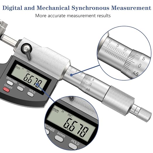 HDLKNAK Dual-Mode Micrometer, Digital Outside Micrometer Precision Measuring Tool, 0-1"/0-25 mm, Inch/Metric 0.00005"/0.001 mm, Machinist Thickness Gauge Tool, Large LCD Display with Protective Case.