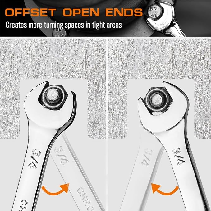 HORUSDY 15-Piece SAE Wrench Sets, Premium Combination Wrench Set Metric 1/4in-1 in, Max Torque, 12-Point, Chrome Vanadium Steel, with Storage Rack