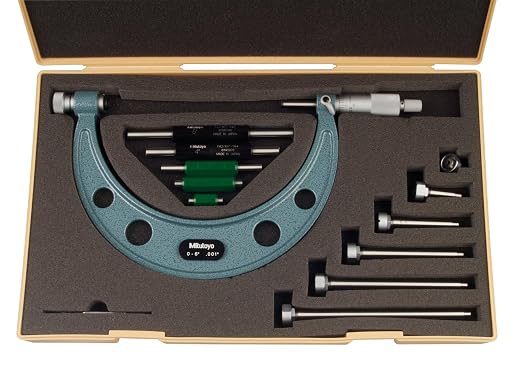 Mitutoyo 104-137, 0 - 6" X .001" Interchangeable Anvil Outside Micrometer Set, with Standards Blue | .001" Accuracy