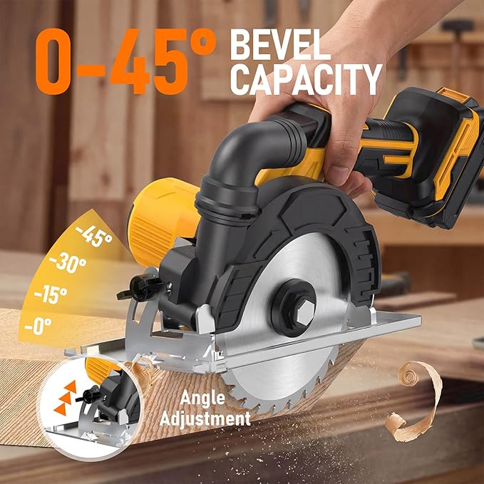Cordless Circular Saw, Compatible with DeWalt 20V Max Battery (NO Battery) 7000RPM Brushless Motor 6-Inch Alloy Blade, 2.2"(90°), 1.5"(45°) Max Cutting Depth Lightweight 4.3Lbs for Wood PVC Cutting