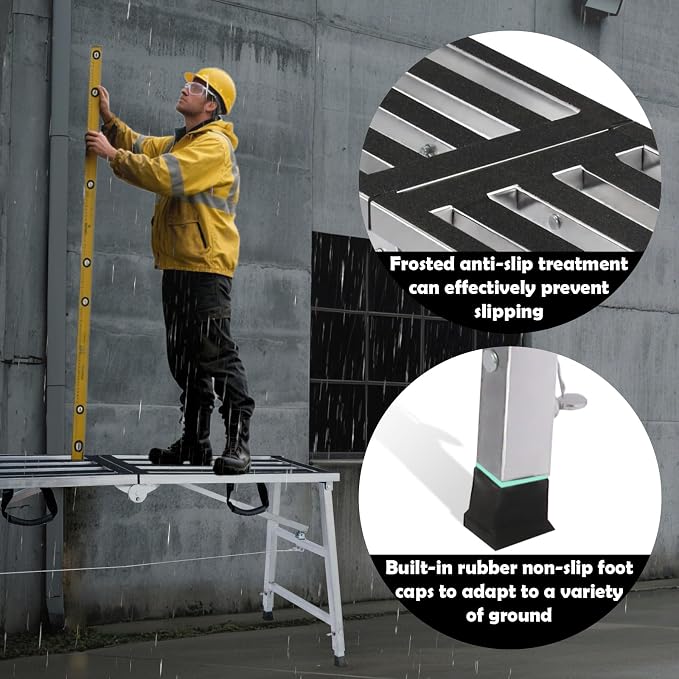 Folding Scaffolding Platform Steel Step Ladder Stool Height Adjustment 27-43"(H) Portable for Home Improvement, Drywall Painting, Maintenance at Height, Maximum Load 600lbs