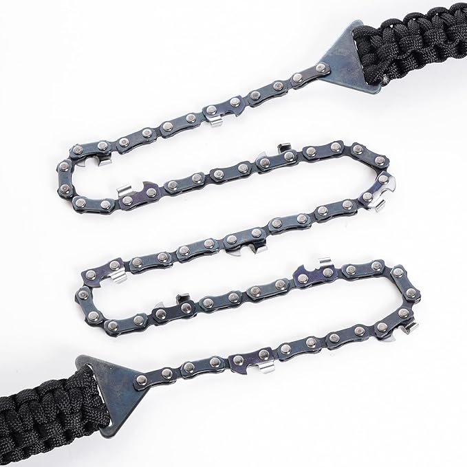 Sucrain Pocket Chainsaw with Paracord Handle, Folding Chain Hand Saw, Emergency Outdoor Survival Gear for Camping, Hunting, Hiking, Cutting Wood & Tree (Black paracord, 11 Teech, 24''Long)