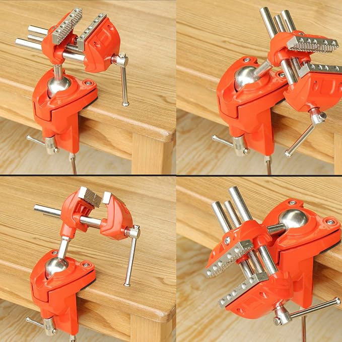 Clamp Bench Vise, Small Table Vise for Woodworking, Heavy Duty Clamp Vise for Workbench DIY Projects, Swivel Base, 360 Degree Rotating, Post Universal