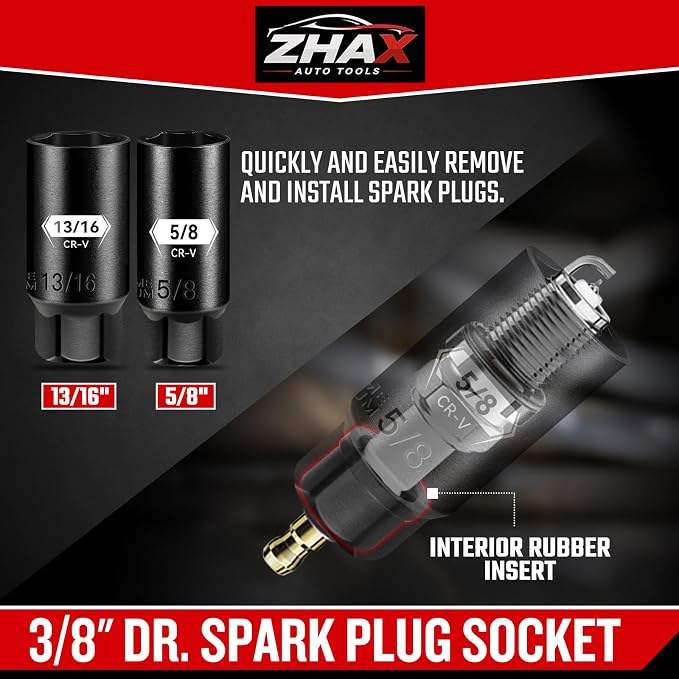 ZHAX 3/8 Inch Drive 6 Point Impact Socket Set, 72 PCS Standard SAE(5/16"- 3/4") & Metric(8-22mm) With Spark Plug, Deep & Shallow, 72T Wrench Ratchet Tool Kit,Cr-V With Heavy Duty Storage Case
