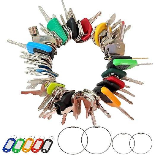 75 Non-Duplicated Heavy Equipment Key Set, Construction Equipment Ignition Master Keys fits CAT Caterpillar Bobcat JCB John Deere Case Kubota Volvo Komatsu Takeuchi Hyster Jlg Yanmar