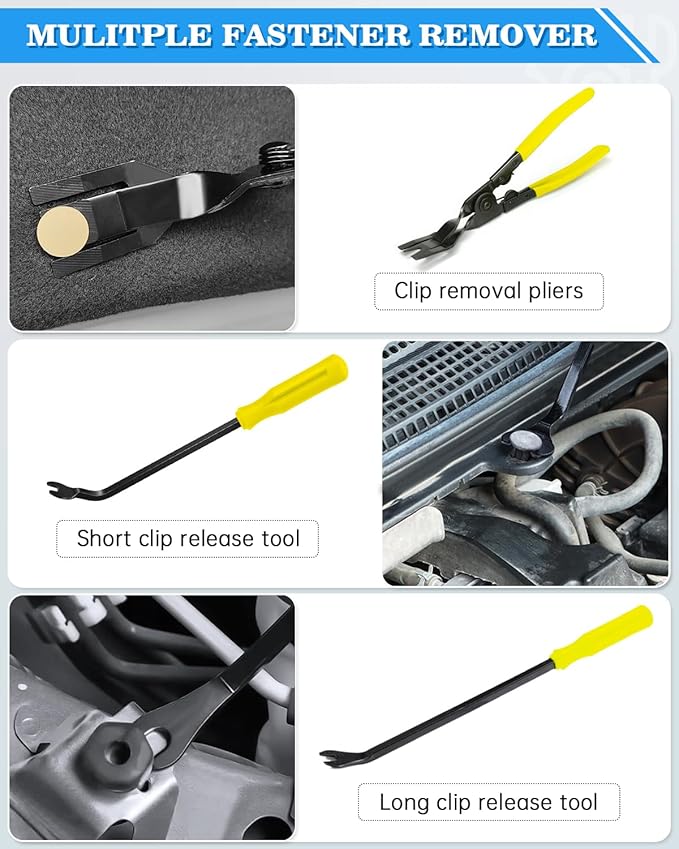 Poraxy 19Pcs Trim Removal Tool,Car Panel Door Audio Trim Removal Tool Kit, Auto Clip Pliers Fastener Remover Pry Tool Set with Storage Bag