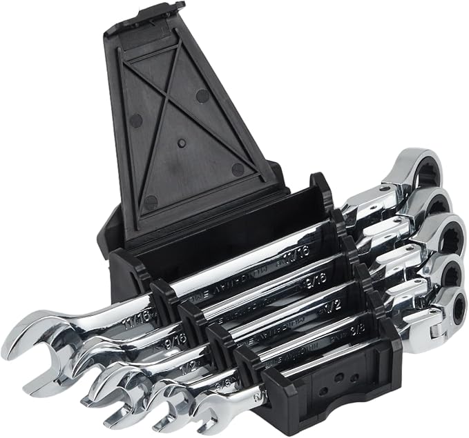 Garvee 5 Piece SAE Ratcheting Wrench Set Combination Ratcheting Wrench Set | 72-Tooth 5° Swing Arc 40Cr Steel, SAE 5/16" to 11/16" Coverage for Automotive Repair, Mechanical Maintenance & DIY Projects