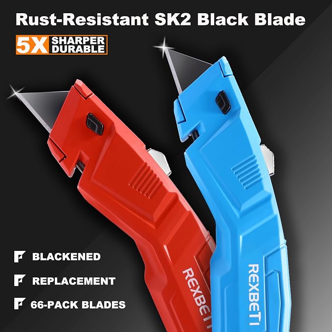 REXBETI 36 Pack Utility Knife Retractable Box Cutter, 4 Color Heavy Duty Aluminum Shell Knife Sets with Extra 30pc SK2 Blades for Cartons, Cardboard and Boxes