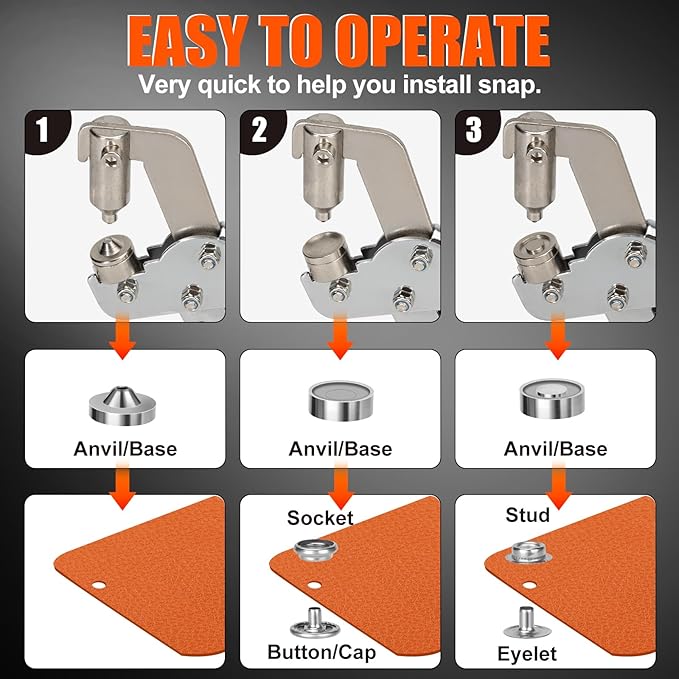 Heavy Duty Snap Fastener Tool with Case, Button Snap Replacement Kit Snap Tool with 80 Sets Metal Snaps Buttons for Fastening/Boat Cover/Tarps/Canvas/DIY/Leather/Sewing/Repair/Fabric