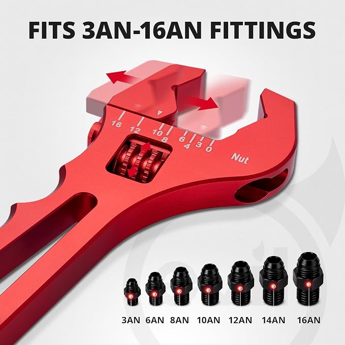 EVIL ENERGY AN Fittings Wrench 3AN-16AN with 4" Magnetic Vise Jaw Pad | Adjustable Aluminum Hose Fitting Wrench, Multi-Groove Clamping Protector, Non-Marring Design for Auto Repair