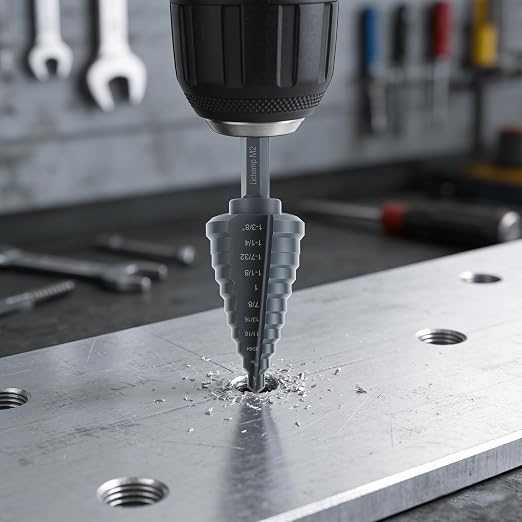 Lichamp Unibit Step Drill Bit for Metal, Genuine M2 Drill Stepper Bit for Hard Metal Heavy Duty, 11 Sizes from 1/4" to 1-3/8", Dual Straight Grooved with Hex Drive, A2BK