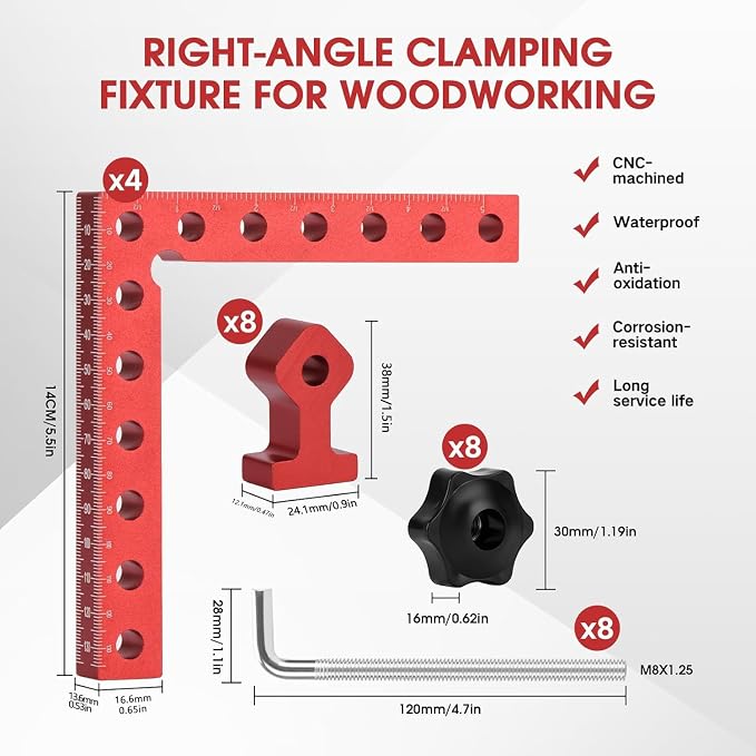 Corner Clamp for Woodworking 90 Degree Positioning Squares, 4 Pack Aluminum Alloy Corner Clamping Squares with Adjustable Clamps Right Angle Tool for Cabinet,Drawer & Picture Frame Assembly
