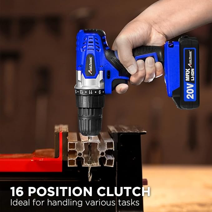 AVID POWER 20V Cordless Drill Set for Home DIY & Beginner Projects - Lightweight Power Drill with Battery Charger & 22 Bits, Variable Speed, 3/8" Keyless Chuck, Ideal for Furniture Assembly (Blue)