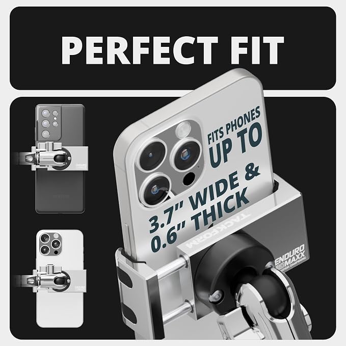 Tackform Chrome Motorcycle All Metal Phone Mount - Vibration Dampening 20MAXX Spring Cradle | Universal Clamp Fits 1-1/4" to 1-1/2" Handlebars | Compatible with iPhone, Galaxy, More | Short Reach