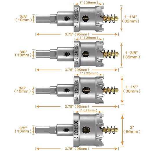 11-Piece 3/4" to 2" TCT Hole Saws Detachable Drill Bit Set for Stainless Steel, Hard Metals, Plastic, and Wood 1" Cutting Depth Heavy-Duty with 2-Piece Removable Pilot Bits and Allen Wrench.