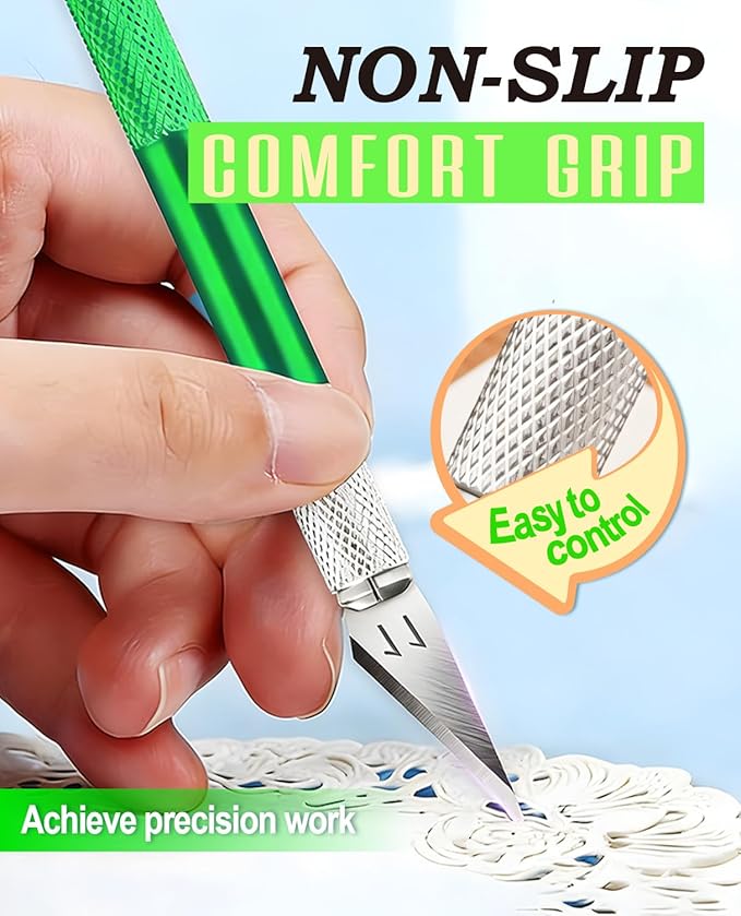 DIYSELF Craft Knife with 10 Extra #11 Blades, Precision Hobby Knife Set with Steel Ruler, Exacto Knife for Crafting, Polymer Clay, Pottery, Paper, Vinyl, Stencil & Model Making (Green)