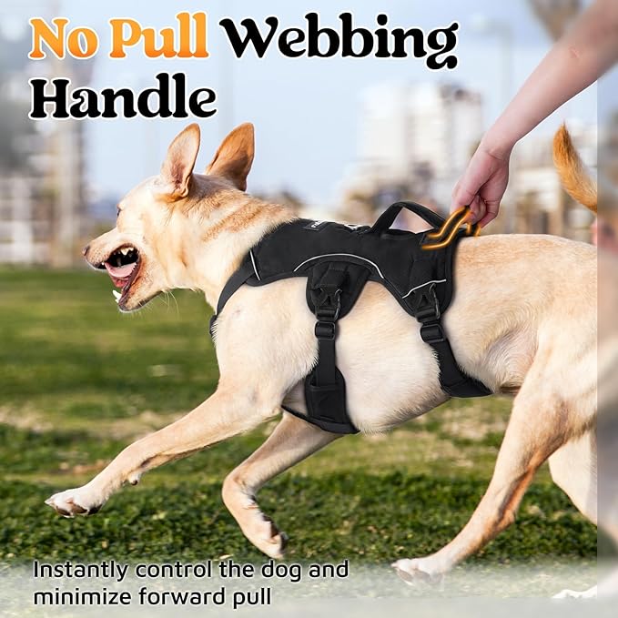 rabbitgoo Escape Proof Dog Harness for Medium, No Pull with Lift Handle | No Escape, Full Soft Padded, Reflective Adjustable Vest, Leash Clip for Walking Hiking Training, Black, Medium