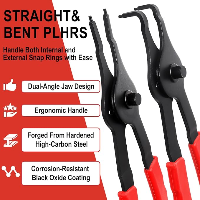 Doaho 10pcs Snap Ring Pliers Set,Internal & External Circlip Pliers for Removal and Installation of Automotive Retaining Rings With Straight/Bent Jaw,Hook and Pick - Storage Case