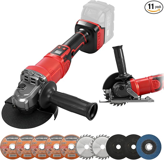 2-in-1 Cordless Angle Grinder & Circular Saw for Milwaukee M18 18V Battery | No Battery, 4-1/2" to 5", 180° Rotating Head, 3-Speed with LED Display, 9300RPM Brushless for Cutting, Grinding, Polishing