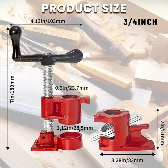 8 Pack 3/4'' Pipe Clamps for Woodworking Wood Gluing Pipe Clamp Fixture Set Heavy Duty Cast Iron For Woodworking, Carpentry, Home Improvement, and DIY Jobs