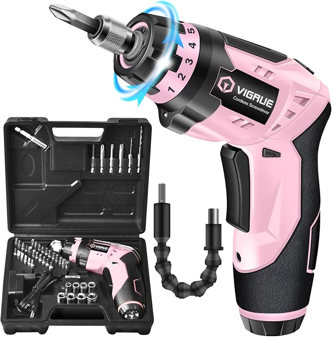 VIGRUE Electric Screwdriver Cordless, Cordless Screwdriver Rechargeable, 48 Pcs Set Power Screwdriver for Daily