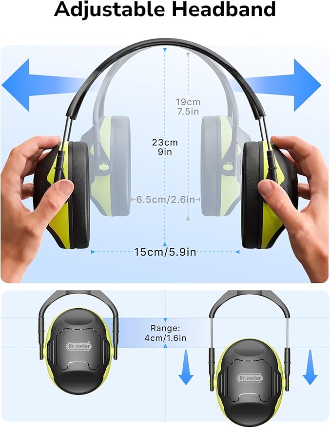 Dr.meter Noise Reduction Ear Muffs, Ear Protection Noise Cancelling Headphones for Adults, Kids Autism Sensory, NRR28dB Hearing Protection Earmuffs for Shooting Gun Range, Mowing, Concerts Green