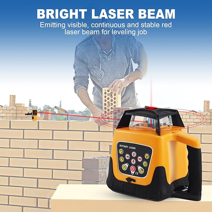 Rotary Laser Level Kit, 360 Degree Automatic Self Leveling Red Beam Horizontal Laser Transit, with Aluminum Tripod & Grade Rod, 500m Working Range for Construction & Building