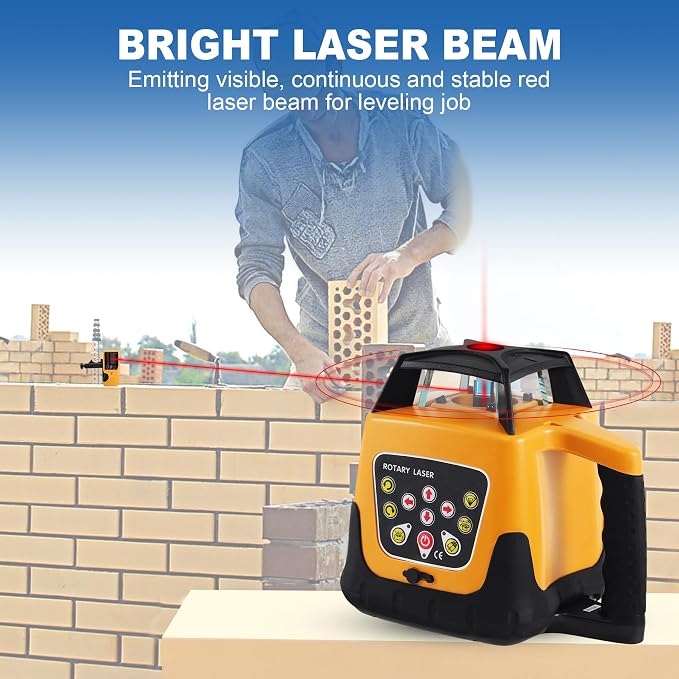 Rotary Laser Level Kit, 360 Degree Automatic Self Leveling Red Beam Horizontal Laser Transit, with Aluminum Tripod & Grade Rod, 500m Working Range for Construction & Building