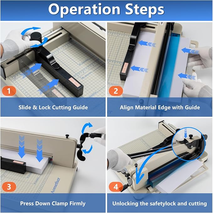 12" Heavy Duty Guillotine Paper Cutter - 400 Sheet Precision Cutting, Safety Lock Blade & Rapid Stack Processing for Office/School, Solid Steel Construction