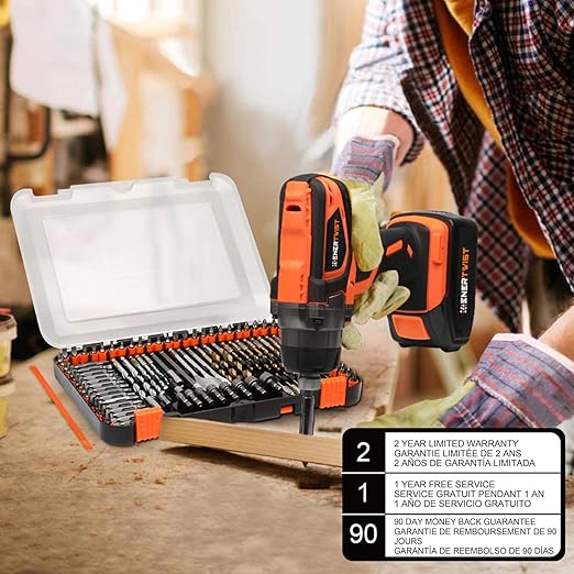 ENERTWIST Drill Bit Set, 112-Pieces 1/4" Hex Shank Impact Driver Bits and Screwdriver Bits Set Assorted in Tough Case for Wood Metal Cement Drilling and Screw Driving, ET-DBA-112