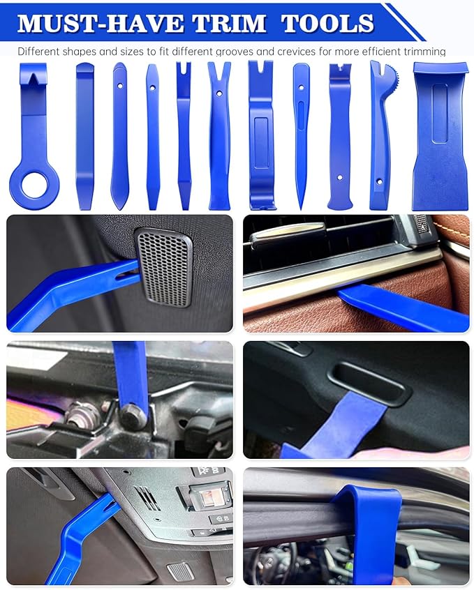 Poraxy 19Pcs Trim Removal Tool, Car Panel Dashboard Door Audio Trim Removal Tool Kit, Auto Clip Pliers Fastener Remover Set, Plastic Pry Tool, Automotive Upholstery Removal Kit