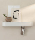 Kazai. Key Holder 'Toke' | Minimalist Key Hook Design from Berlin | Modern Key Holder Wall Mount with Wooden Shelf | Key Rack for Wall as Entryway Organizer | White
