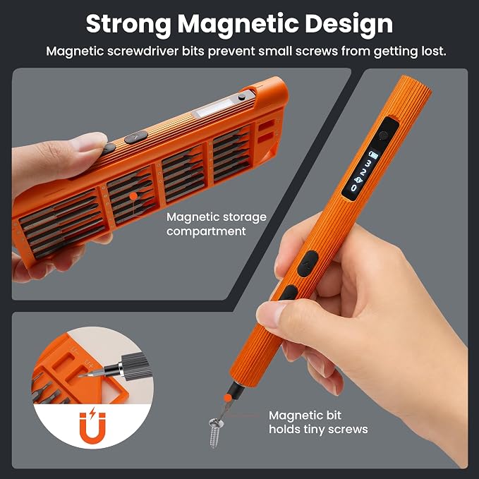 52-in-1 Electric Precision Screwdriver Set, Mini Electric screwdriver, 48 S2 Bits with ABS Magnetic Storage, for precision repair of watch, camera, Laptop, Gaming Consoles (Orange)