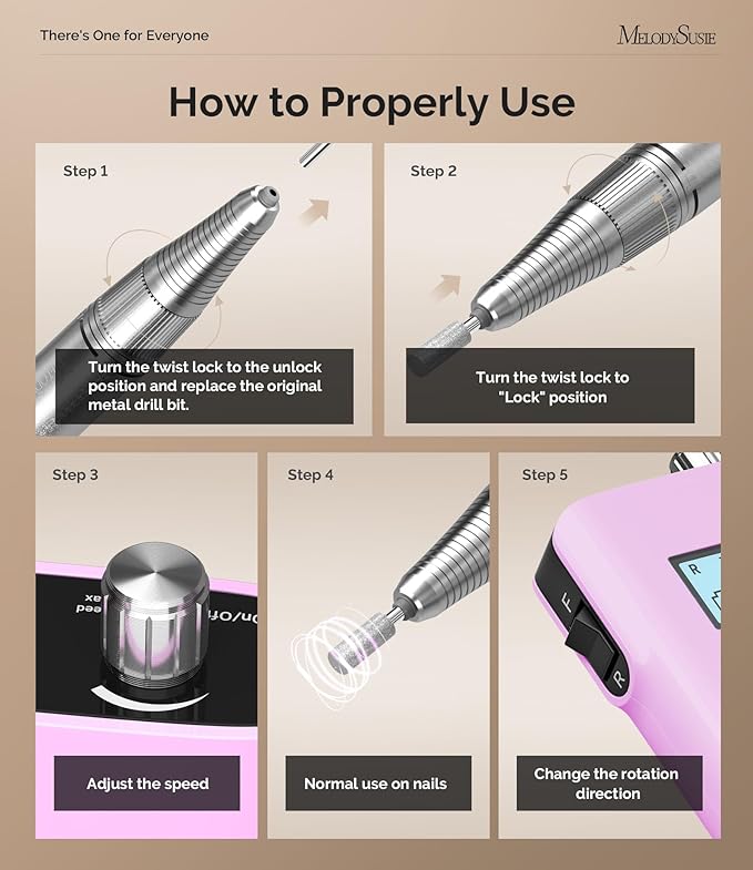 MelodySusie Entry-Level Clip-On Rechargeable Nail Drill, SC320H 30000RPM Popular Classic E-File with LCD Display for Manicure Shaping & Gel Removal, Perfect for Training, Nail Art Practice & Home Use