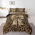Feelyou Leopard Print Comforter Set King Size Cute Bow Bedding Set for Kids Boys Girls Cheetah Animal Fur Duvet Quilt Bedroom Decor Microfiber 3 Pcs with 2 Pillow Cases
