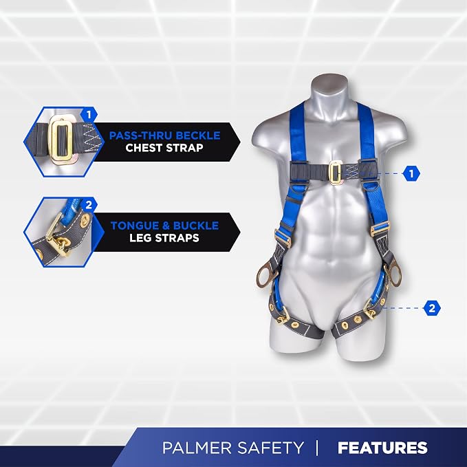 Construction Harness 5 Point Adjustment, Back D-Ring, Grommet Legs, Multiple Styles I OSHA ANSI Compliant