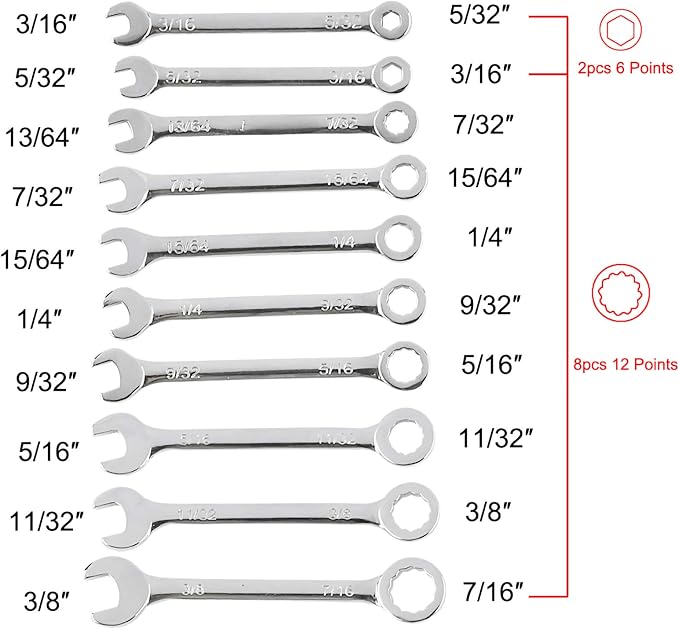 Larcele 20 Pcs Small Wrench Set 4mm-11mm Combination Open and Box End Wrench Spanner Set Metric and SAE MNBS-03