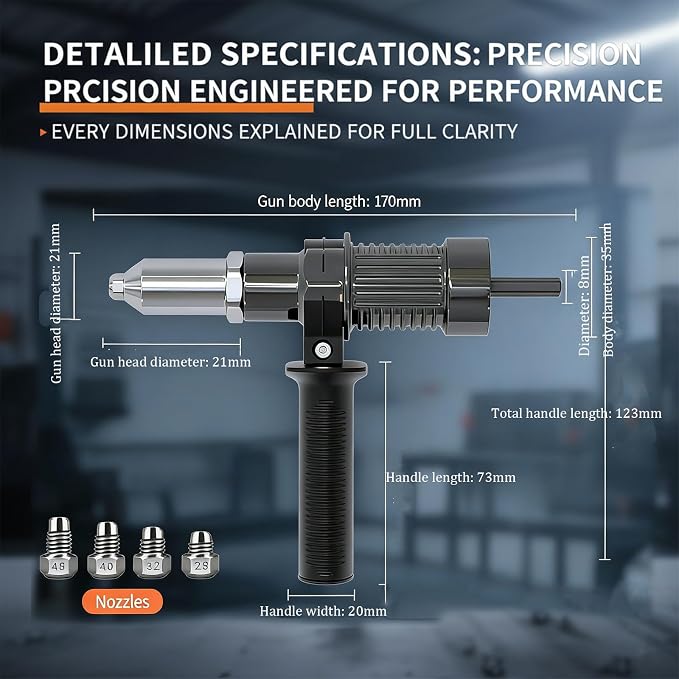 Professional Electric Rivet Gun Adapter Kit, Pro-Grade Electric Rivet Gun Adapter with Removable Handle 4 Rivet Heads for Cordless Screwdrivers and Drills Turn Your Drill into a Riveting Beast (2PCSS)