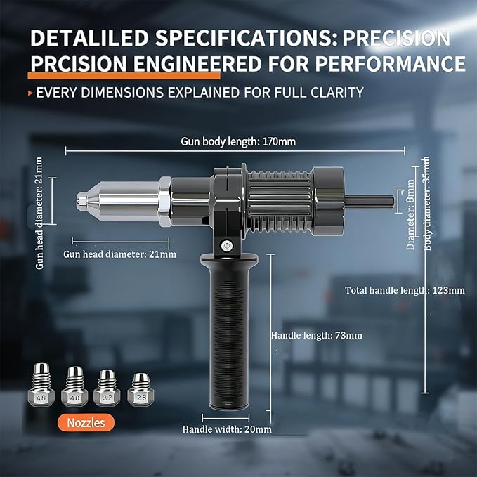 Professional Electric Rivet Gun Adapter Kit, Pro-Grade Electric Rivet Gun Adapter with Removable Handle 4 Rivet Heads for Cordless Screwdrivers and Drills Turn Your Drill into a Riveting Beast (2PCSS)