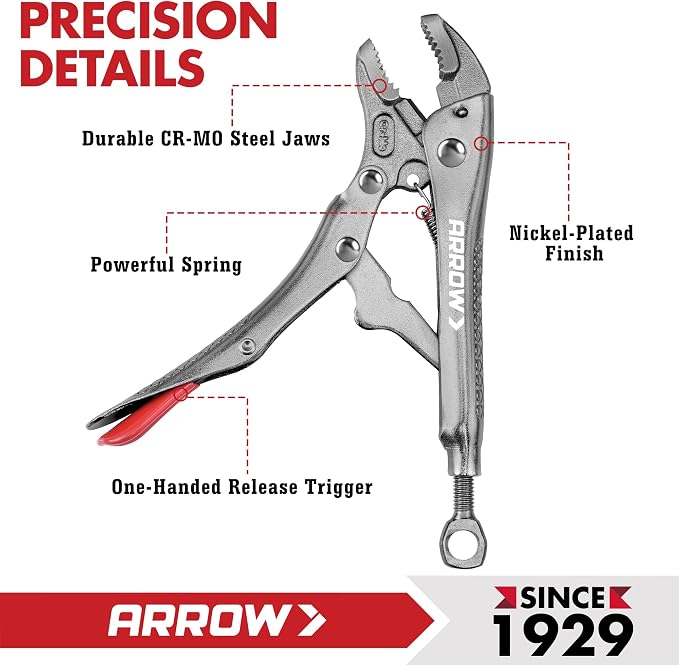 ARROW 5" Curved Jaw Locking Pliers with Screw Extractor