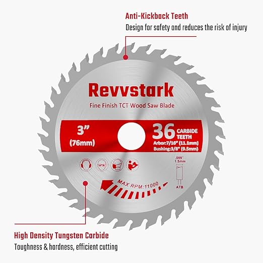 3 Pack 3 Inch 36 Tooth Carbide Circular Saw Blade for Wood, Plastic, PCV, Acrylic, Aluminum with 7/16" Arbor, 3/8" Bushing, Fit Dewalt Craftsman Ryobi Milwaukee