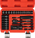 1/4" Ratchet Wrench Socket Set 56 PCS, Metric Shallow Socket (4-14mm) and Deep (6-8, 10-14mm), with Mini 72-Teeth Ratchet, Screwdriver Bit Set, Small Tool Kit for Home Use, Motorcycle and Bike