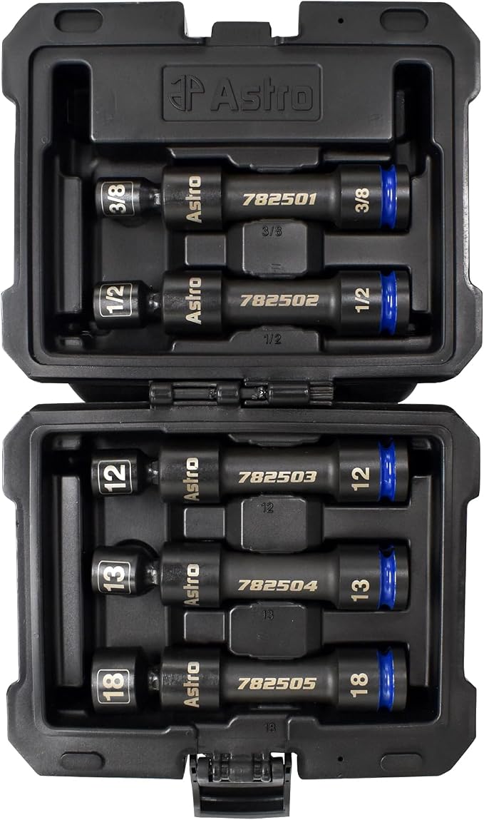 Astro Tools 78250 1/2" Drive 12-Point Pinless Heavy-Duty Driveline Impact Socket Set