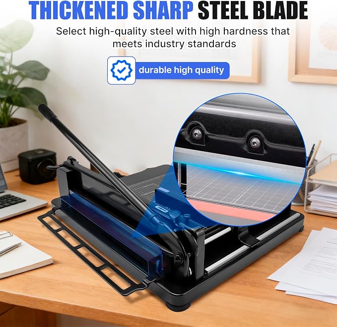 Heavy Duty Paper Cutter for A3 Paper,17'' 400 Sheets Capacity Guillotine Paper Cutter,Solid Steel Construction Stack Paper Trimmer for Office,Commercial Use,Double Safety Protection,Black (A3 17 Inch)