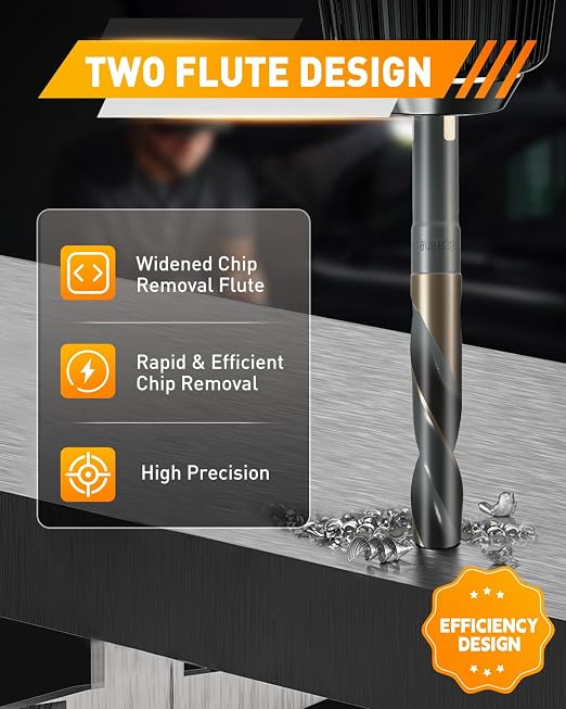COMOWARE 9/16" Reduced Shank Drill Bit, HSS M2, Black & Gold Drill Bit with 3-Flat 1/2" Shank, 135° Split Point, Metal Drills Bits for Steel/Aluminum/Iron/Plastic/Wood, for Electricians & DIY