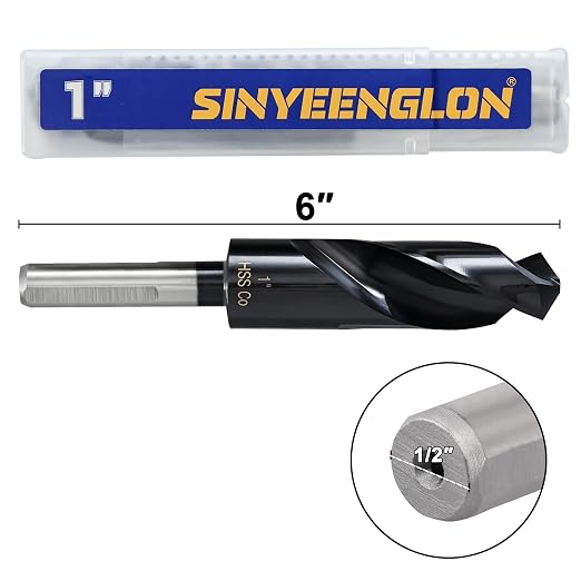 1inch Drill Bit for Metal and Hardened Steel, M35 Cobalt 1/2 Inch Reduced Shank Industrial Grade Heavy Duty Drill Bit, with Index Storage Case