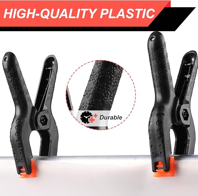 4 Pack Spring Clamps, 6inch Plastic Clips, Backdrop Clips, Big Clamps Heavy Duty, Spring Clips for Crafts, Backdrop Stand, Woodworking, Photography Studios (Black)