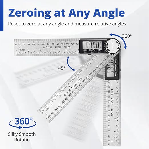 Digital Angle Finder Protractor, 7inch 200mm Angle Gauge Professional Measuring Tool, Third Generation Adjustable Angle Ruler, Quick Display for Carpentry Construction (Stainless Steel)